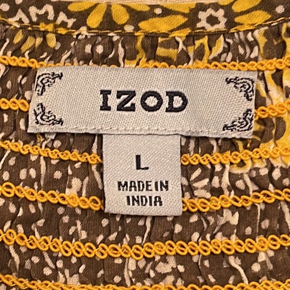 Izod 100% Cotton Cap Sleeve Peasant Style Top - Picture 6 of 10